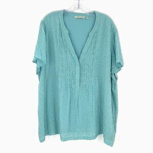 Soft Surroundings Top Women 2X Blue Swiss Dots Flutter‎ Sleeve V-Neck Pleated